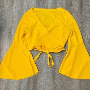 Yellow Wrap Top with Bell Sleeves